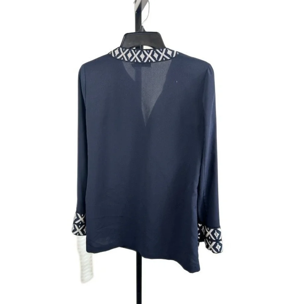 Tory Burch‎ Navy Blue Long Sleeve Tunic Top Blouse Geometric Women's Size 4